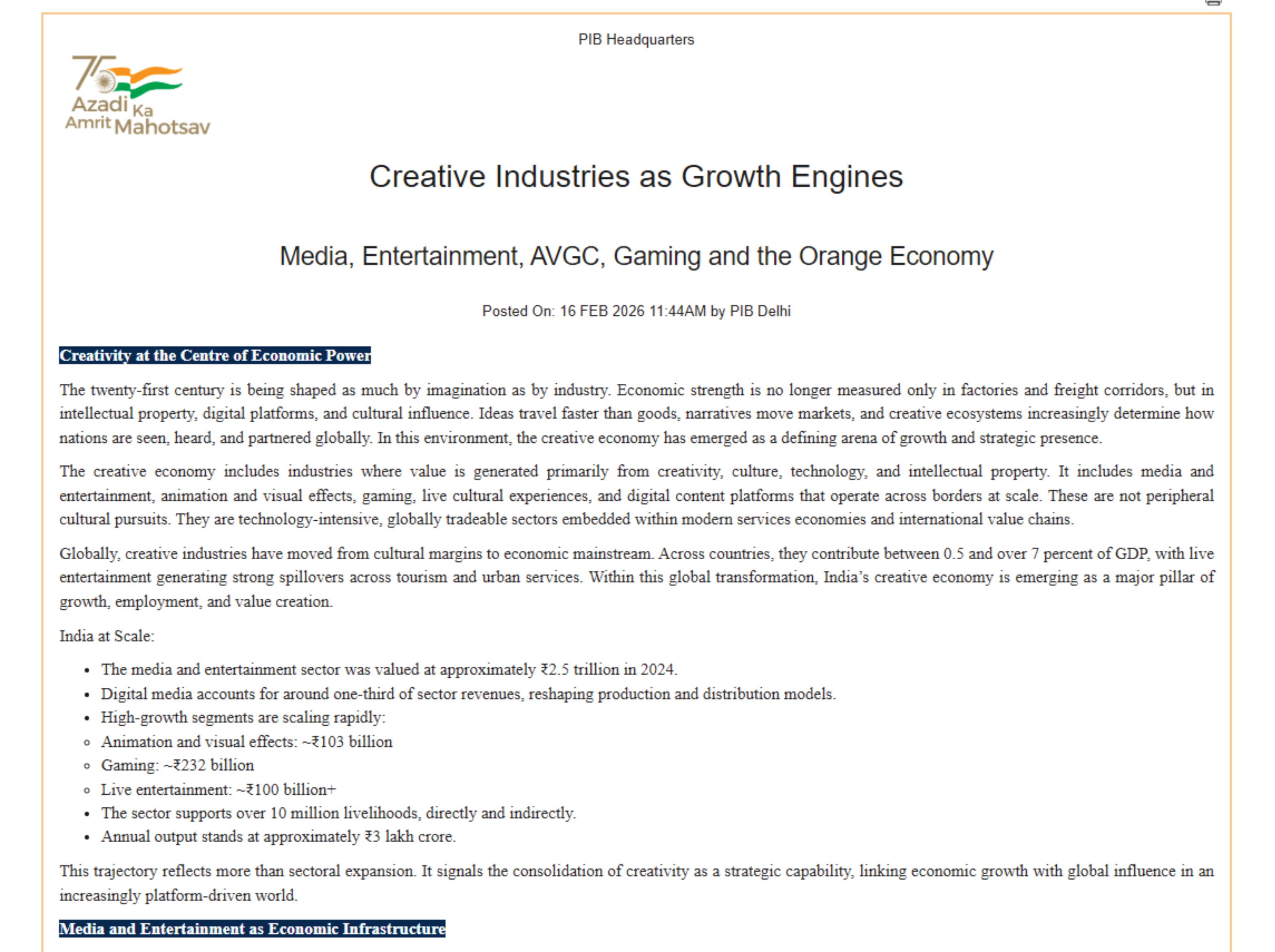 Creative Industries as Growth Engines
